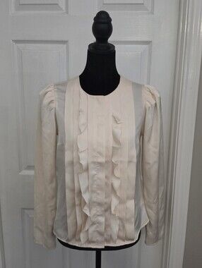 Express Champagne Pintuck Ruffle Blouse